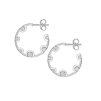 18K White Gold Echo Diamond Hoop Earrings