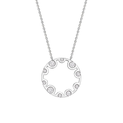 18K White Gold Echo Diamond Circular Pendant