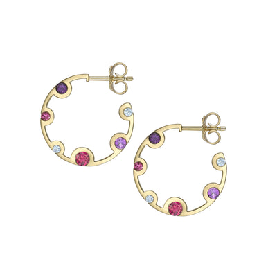 18K Yellow Gold Echo Multi Stone Hoop Earrings